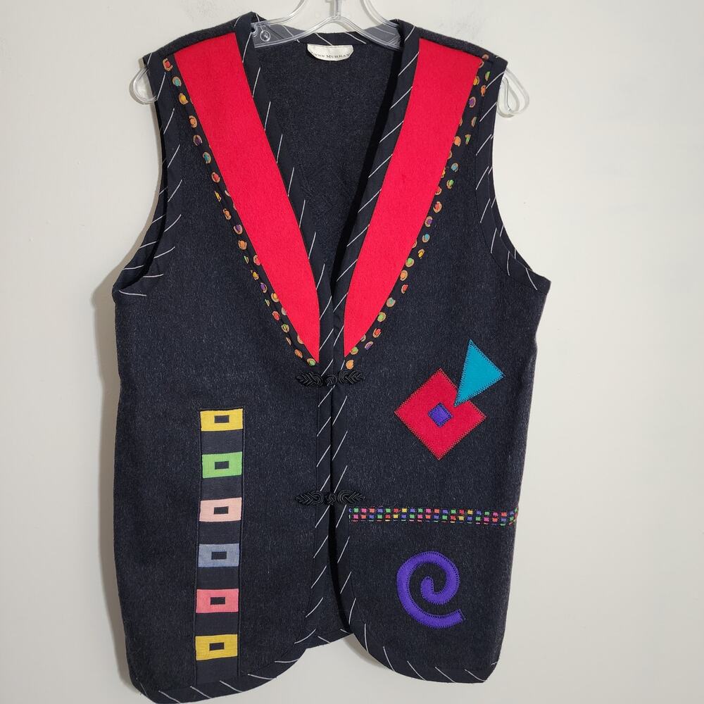 Vintage Lynn Murray 80s pop‎ 100% wool felt art to wear vest woman's size Large